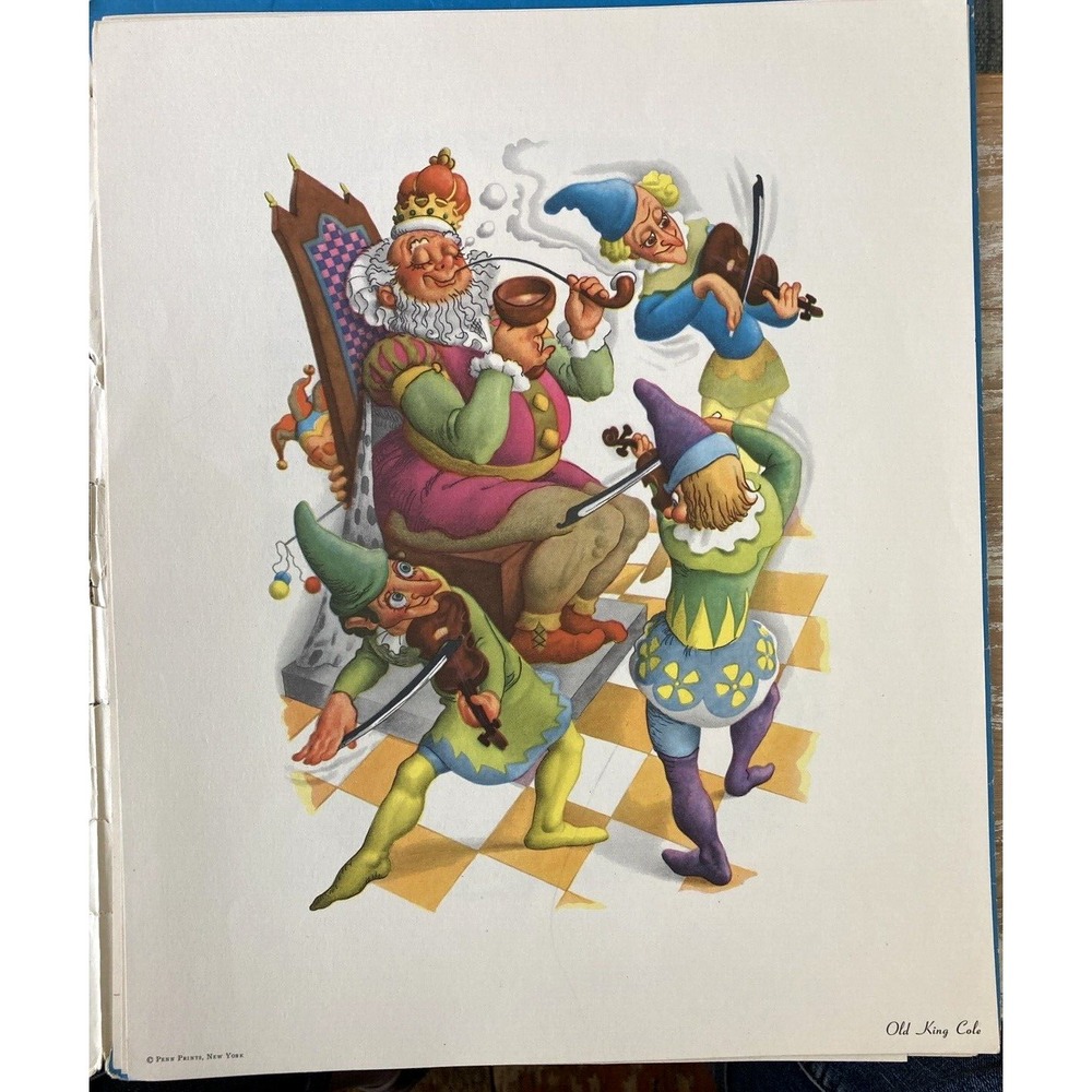 Vintage nursery child's color Penn's Prints Mother Goose rhymes 1950's MCM
